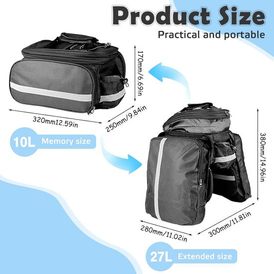 Fietstassen voor bagagedragers 10 tot 27L fietstassen, bagagedragertassen, waterdicht met regenhoes, reflecterende draaggreep en schouderband, multifunctionele fietstas