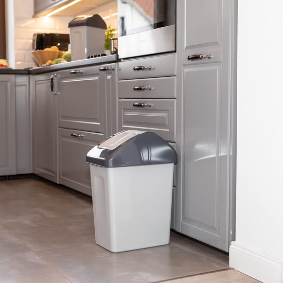 Afvalemmer Swing 25 l met klapdeksel in grijze kleur, universeel, BPA-vrije kunststof PP, 25 liter