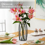 Glazen bloemenvaas met geometrische metalen plankstandaard, kristalheldere terrariumplantenbak, knopglasvazen voor bloemen, hydrocultuurplant, middelstuk voor bruiloft op thuiskantoor, zwart, 21,5 cm