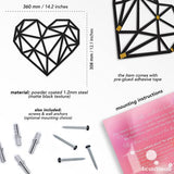 Beautiwall Geometrisch Hart Moderne Wanddecoratie Metaal Zwart - Gecoate Wanddecoratie Metalen Foto's - Woonkamer Badkamer Slaapkamer Wanddecoratie Metaal Decoratie - Inclusief Plakstrips