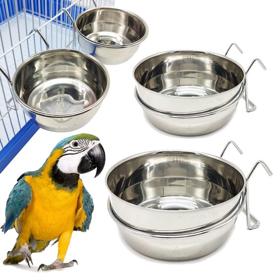 2 x roestvrijstalen papegaaienkooi voerbak met haak voedselcontainer 4 maten hangende voerbak voor vogel papegaai dier kleine hond BPS-11130 x 2