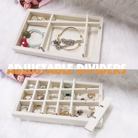 Sieradenlade Organizer Box, stapelbare set van 4 sieradenaccessoires opbergset, voor oorbellen, armbanden, armbanden, kettingen en ringen, opbergdoos voor sieraden, oorbelhouder (melkwit)