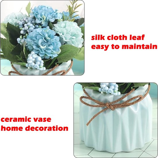 Kunstbloemen in pot, tafeldecoratie, bloemen, 3 stuks, kunstplanten met pot, kunstbloemen, pot, mini-nep-hortensia, kleurrijke kunstbloemen in pot voor thuis, party, bruiloft, tafeldecoratie
