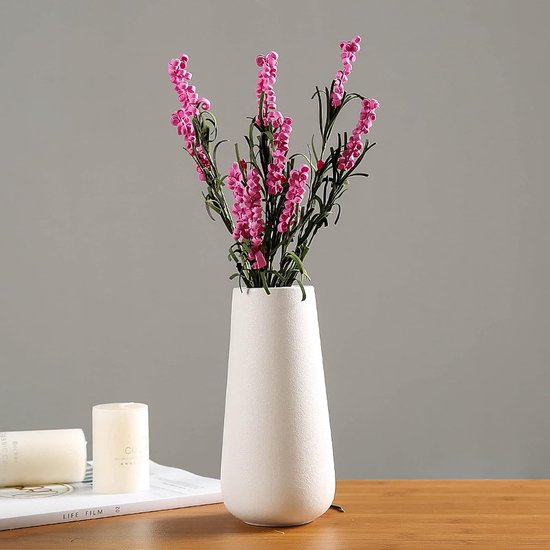 Vaas wit, keramische vaas voor pampasgras, ideaal voor het bewaren van droge bloemen en verse bloemen, bloemenvaas decoratie woonkamer, slaapkamer