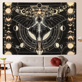Wandtapijt, zwart, wandtapijt, zon, maan, wandtapijt, natuurlijke horoscoop, decoratief wandtapijt voor slaapkamer, 210 x 150 cm