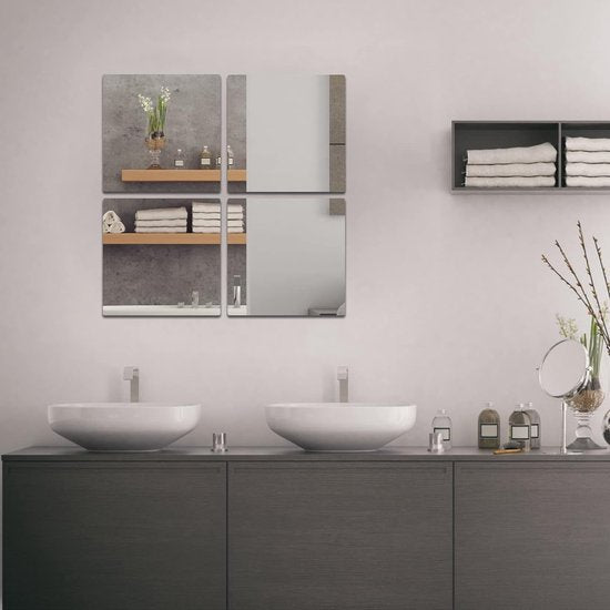 4 stuks HD zelfklevende spiegels van glas, elk 30,5 x 30,5 cm vierkante zelfklevende spiegel, spiegeltegels, zelfklevende set voor woonkamer, slaapkamer, kast, deurkamer, slaapkamer
