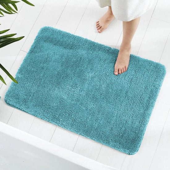 Vloerkleed, 80 x 120 cm Fluffy Microfiber Wasbare Badmat Badmat Antislip Badkamertapijt voor Badkamer Woonkamer (Turquoise)