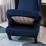 Fluwelen optische stoelhoes, fauteuilhoes, fauteuilhoes, elastische stretchhoes voor vleugelstoel, donkerblauw