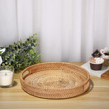 Rond rotan dienblad met handgrepen, decoratief dienblad voor drankjes, ontbijt, thee, kaars