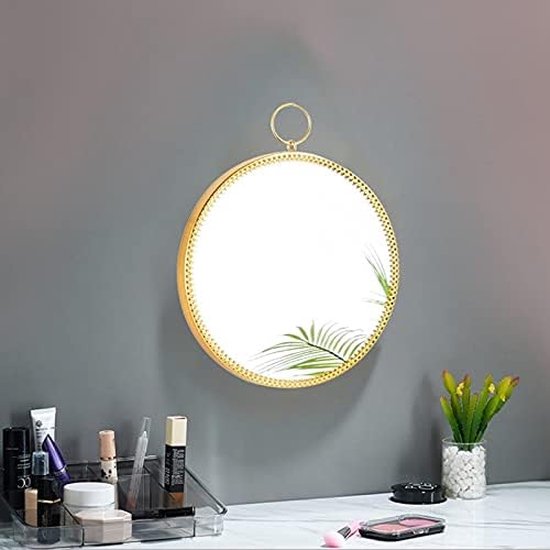 Metalen frame wand ronde spiegel hangende decoratieve spiegel make-up spiegel cosmetische spiegel voor badkamer woonkamer slaapkamer (goud)