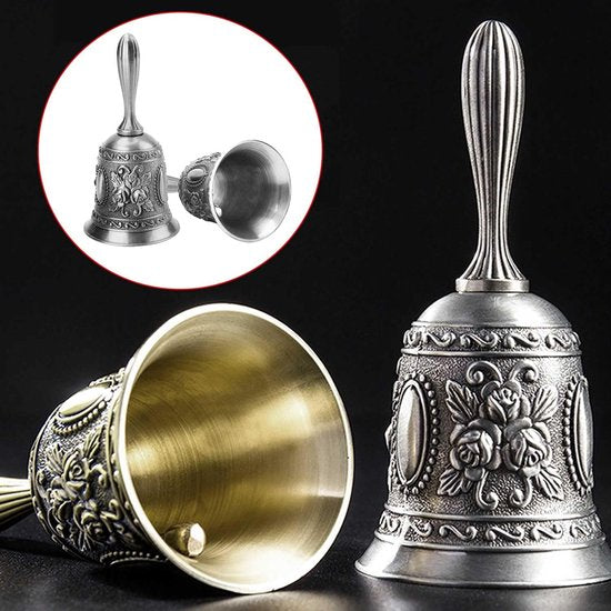 2 stuks klassieke zinklegering restaurantservicebel kersthandbel tafelbel maaltijdbel handbel voor belwaarschuwing diner bij de receptie hotelservice