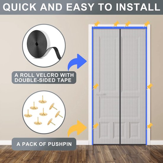 Magnetisch vliegengaas voor deur, insectenbescherming, balkondeur, 100 x 210 cm, eenvoudige klittenbandmontage zonder boren, gordijn voor balkondeur, woonkamer, schuifdeur, terrasdeur, deur