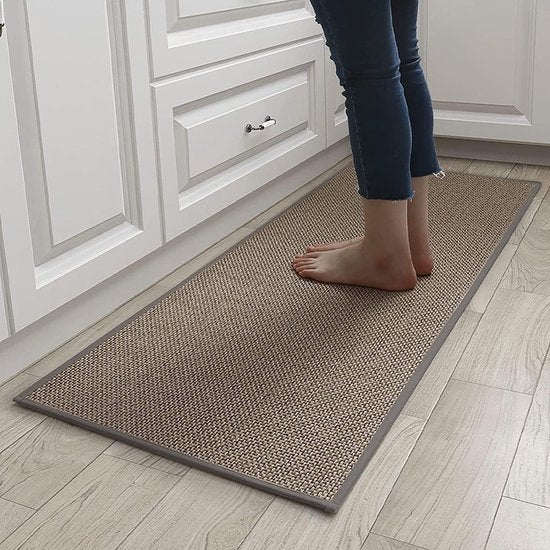 Keukentapijt wasbaar antisliptapijt loper jute imitatieweefsel keukenmat keukenloper vuilvangmat keuken- en eetkamerset natuurrubber achterkant 44 x 75 + 44 x 120 cm