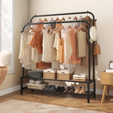Kledingrek met 2 kledingstangen, kapstok van metaal met 2 lagen vloerplanken en 4 haken, tassen en schoenen opbergen, geschikt voor slaapkamer en woonkamer