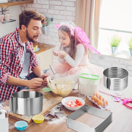 3 stuks taartringen, verstelbare set, bakframe, rechthoekig verstelbaar, taartbodemsnijhulp, taartvormset voor bakken en voor het bereiden van taarten, voor bakken, gelaagde taarten