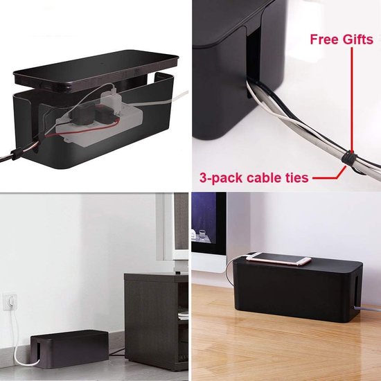3-pack kabelbox kabelorganizer kabelbox set kabelmanagement voor het opbergen van stekkerdozen oplaadadapters kabelbescherming veiligheid van kinderen en huisdieren zwart