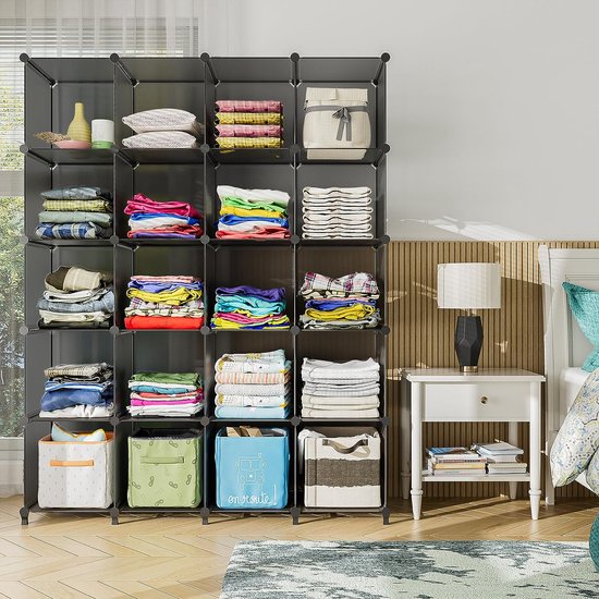 Cube-opslag, 9 dobbelstenen, stapelbaar, schoenenrek, boekenkast, plastic kasten, draagbare kledingkast voor slaapkamer, woonkamer, badkamer, (30,5 x 30,8 x 30,8 cm per kubus) grijs