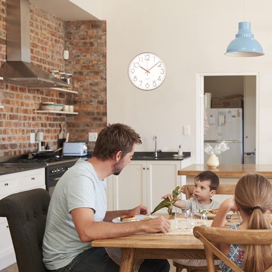 Wandklok moderne woonkamer, wandklok zonder effectief geluid, geruisloos, 30 cm style, op batterijen werkende wandklok gemakkelijk afleesbaar voor woonkamer, keuken, slaapkamer (roségoud)