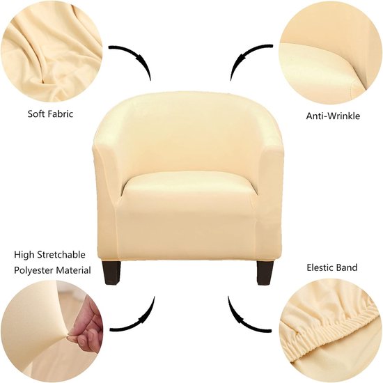 Hoes voor clubstoel, hoge stretch, afneembare en wasbare fauteuil, bankhoes, meubelbescherming voor woonkamer