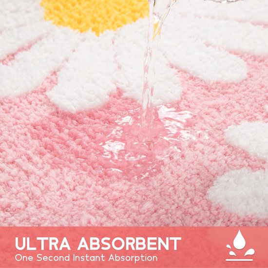 Badkamertapijt antislip wasbaar 45 x 65 cm badmat absorberende badmat sneldrogend badmat zacht microvezel met madeliefjespatroon roze