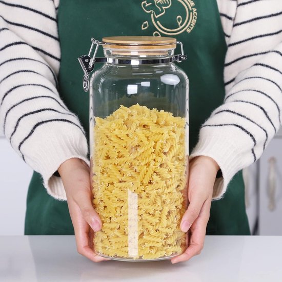 Glazen pot met deksel, luchtdichte weckpotten met beugelsluiting 2,8 l, grote voorraadpotten van borosilicaatglas met bamboedeksel voor bonen, muesli, meelopslag, komkommerglas, 2800 ml, 2 stuks