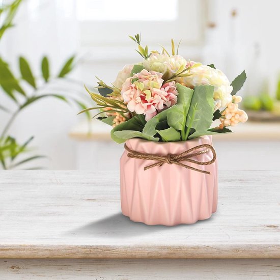 Kunstbloemen in pot, tafeldecoratie, bloemen, 3 stuks, kunstplanten met pot, kunstbloemen, pot, mini-nep-hortensia, kleurrijke kunstbloemen in pot voor thuis, party, bruiloft, tafeldecoratie