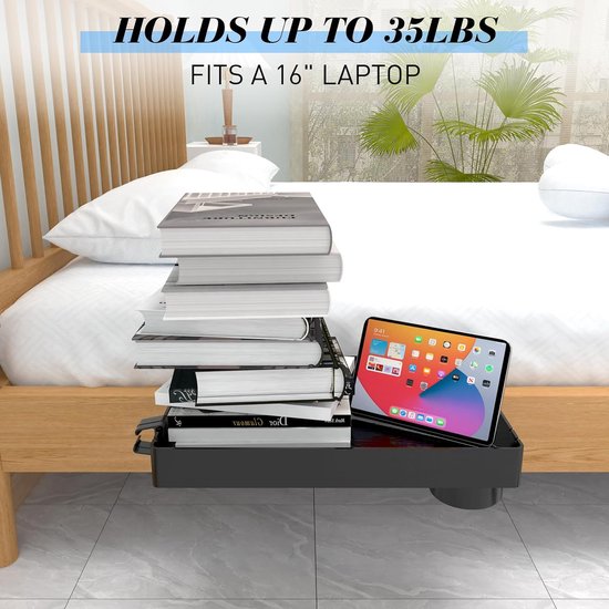 Inklapbaar nachtkastje, bedplank stapelbedrek voor studentenhuis, bedplank voor kinderen, met bekerhouder haken, 28,5 x 42 cm, zwart