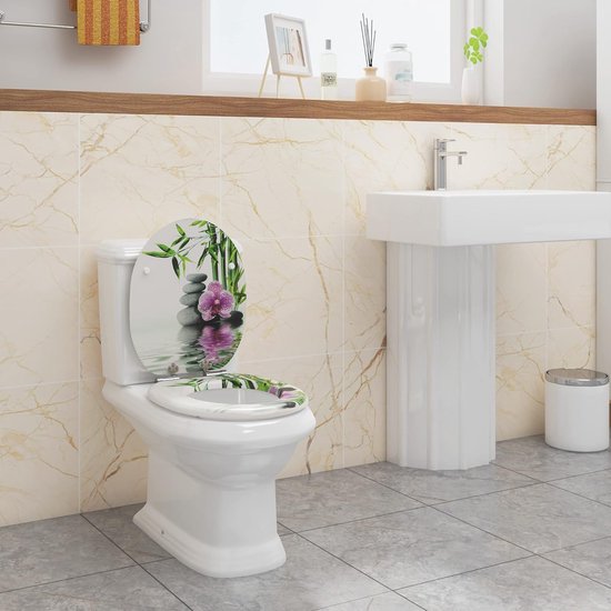 WOLTU - Premium wc-bril toiletbril met softclose - MDF houten kern, softclose-scharnier, antibacterieel, design decoratie - Zen Bamboo