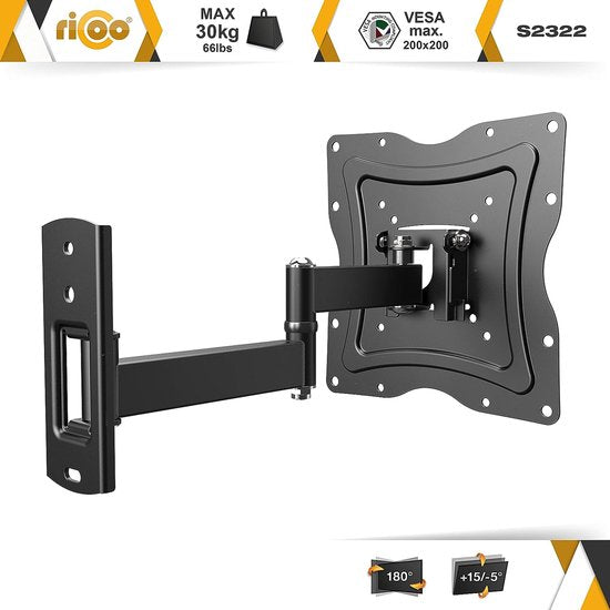 TV monitor wandmontage 19-47 inch, universele tv-behuizing S2322, telescopische vleugel, wand tv 32 inch+, tot 30 kg, max. VESA 200x200mm