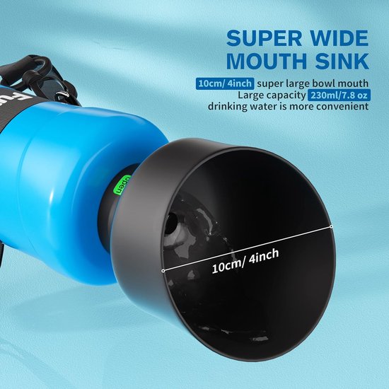 Hondendrinkfles 800 ml, waterflessen voor honden en katten, lichtgewicht drinkfles voor huisdieren met opvouwbare siliconen waterbak, voor buitenwandelingen, wandelen, reizen, blauw