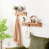 Coat Rack 70 cm, Coat Hook with 6 Hooks, Wall Coat Rack with Shelf, Wall Shelf, Solid Oak Floating Shelf, Wooden Wall for Bedroom, Living Room, Kitchen, Coats