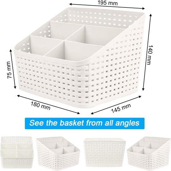 Cosmetic opbergmand, organizer, rotan opberghouder met 5 vakken, Kunststof make-up, opbergruimte, desktop organizer, cosmetica, multi-grid opbergdoos voor bureau en kantoor