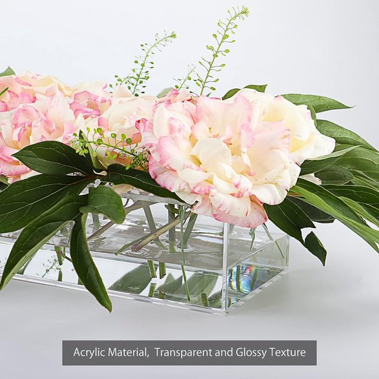 Duidelijke bloemenvaas tafel middenstuk 37cm lang lage hoogte acryl vaas rechthoek bloemstuk voor eettafel middenstukken bruiloft huisdecoratie