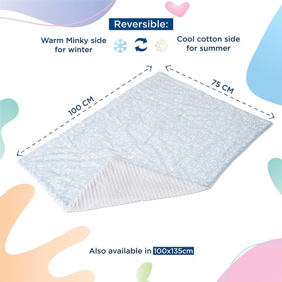 Katoenen babydeken met Öko-Tex certificaat 100 x 75 cm - Omkeerbare deken zacht, ademend en comfortabel - voor jongens en meisjes - geschikt voor een kamer met een temperatuur van 18 - 22 °C