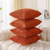Set van 4 decoratieve kussenslopen, 40 x 40 cm, burnt oranje, corduroy fluwelen kussen, bankkussens, sierkussen, wollige kussenslopen, kussenhoes voor bank