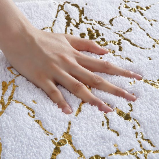 Badmat antislip wasbaar badmat, wit badkamertapijt, goud decoratief home tapijt luxe badkameraccessoires, zachte microvezel absorberend badmat voor badkamer badkuip, 60 x 120 cm