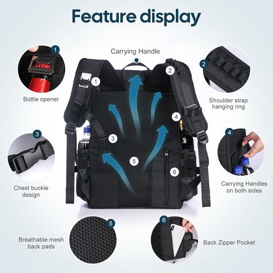 Koelrugzak, 35 L, thermische rugzak, koeltas, waterdichte picknickrugzak met flesopener voor picknick, kamperen, strand, wandelen, reizen, winkelen