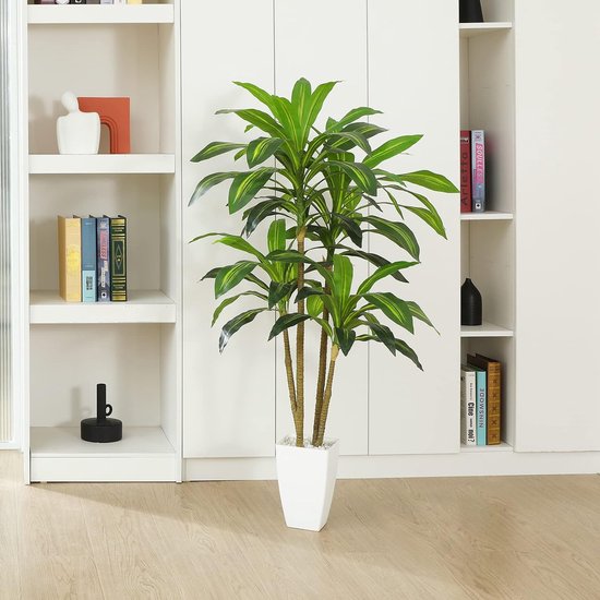 Kunstmatige drakenboom, 120 cm, kunstplant met 74 bladeren, tropische plastic kunstplanten in pot, voor woonkamer, slaapkamer, kantoor, tuindecoratie
