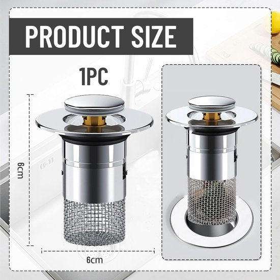 1 stuks gootsteenplug voor 34-40 mm afvoerafvoer, aftapplug voor aanrechtgootstenen, roestvrijstalen gootsteenafdekking, gootsteenplug voor badkamer, keukenspoelbakken.