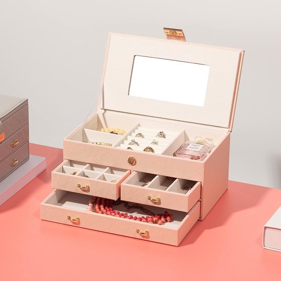 Sieradenkistje met opbergvak, afsluitbare ordners voor ringen, armbanden, oorbellen,