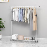 Kledingrek, standaard stang, eenvoudige wieltjes, metalen kledingrek, rek, organizer, vrijstaande hanger met wielen, wit