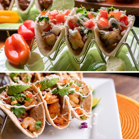 Taco Houder staander, roestvrij staal, taco rek, golfvorm, voedselstandaard, keukengadget gereedschap voor harde of zachte schelpen, tacos, sandwiches, 2 stuks