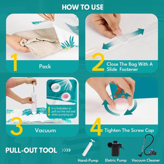 Pak met 24 vacuümzakken voor kleding op reis/dekbedden vacuümopbergzakken (4 jumbo 100 x 80 cm / 4 grote 80 x 60 cm / 8 middelgrote 70 x 50 cm / 8 kleine 60 x 40 cm) ruimtebesparende vacuümopslag voor kleding
