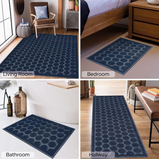 Antislip badmat blauw, stippen, design, badmat, katoen, badkamertapijt, douche, badkamer, keuken, slaapkamer, 2 stuks - 40 x 60 cm