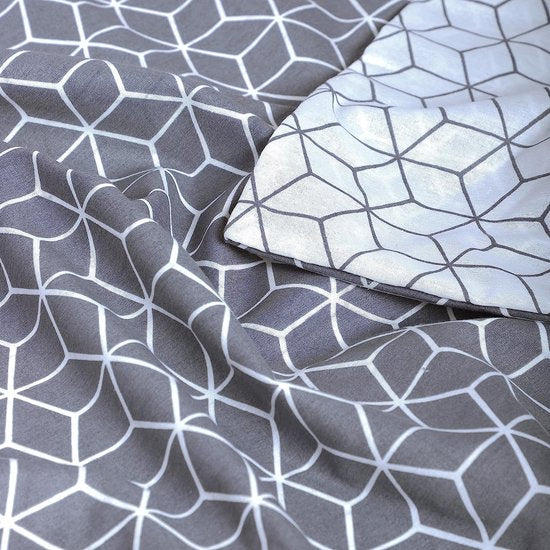 Puzzle beddengoed 135 x 200 cm, 4-delig, grijs - ademend, renforcé beddengoedset met 2 x dekbedovertrek 135 x 200 cm + 2 x kussensloop 80 x 80 cm, beddengoed, grijs