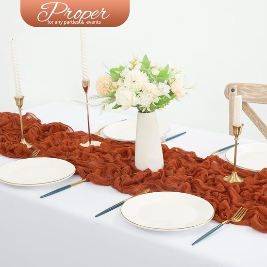 Tafellopers van terracotta, rustieke tafelloper van gaas, 55 x 180 cm, kaasdoek, boho-tafelloper, bruiloft, tafelkleed voor bruiloftsfeest, bruidsfeest, tafeldecorati