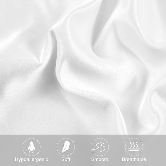 Set van 2 satijnen kussenslopen 80 x 80 cm, premium hoofdkussenslopen, zacht, vergelijkbaar met zijden kussensloop, haar- en huidverzorging, zijdeachtig, met ritssluiting, wit