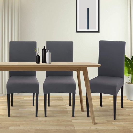 Stoelhoezen, set van 6 stuks, stretch moderne stoelhoezen voor eetkamerstoelen, stoelhoezen voor schommelstoelen, universeel, wasbaar, afneembare stoelhoes voor eetkamer, hotel, banket, keuken, donkergrijs