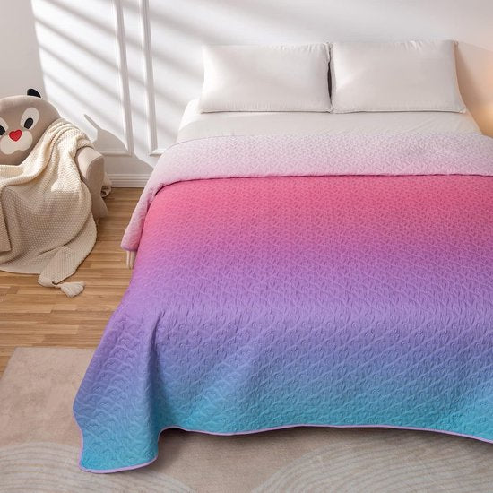 Roze gewatteerde deken, eenpersoons spreien, gradiënt blauw roze beddengoed sets voor meisjes, hartvormige deken het hele seizoen voor tienermeisjes en vrouwen, 150x200 cm