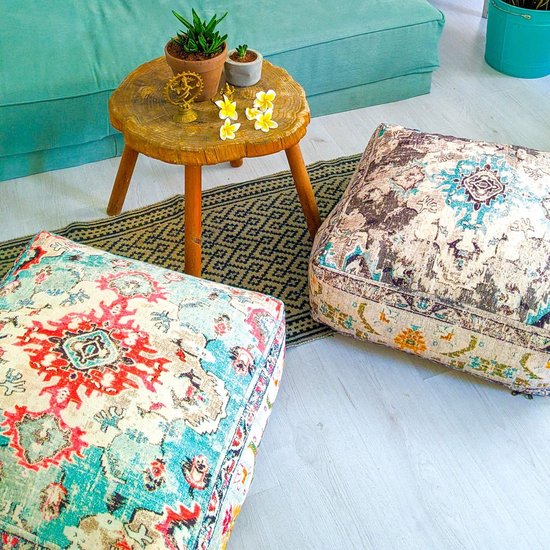Bohemian Yoga Decor vloerkussenhoes - 60x20 cm - vierkante meditatiekussenhoes - bedrukte katoenen kruk
